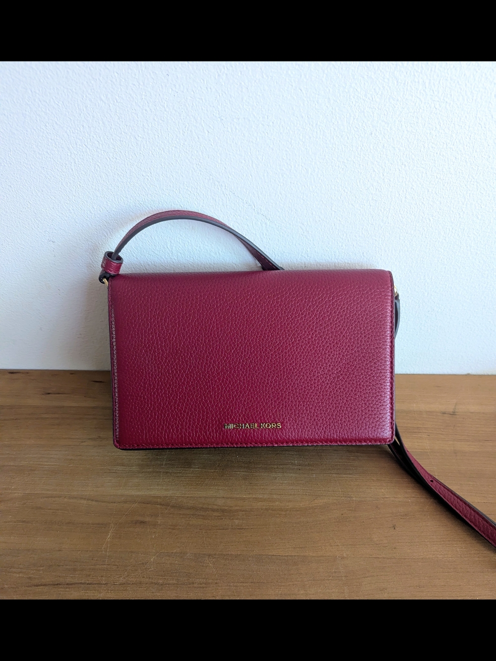 Michael Kors Maroon Pebble Leather Crossbody with Top Handle